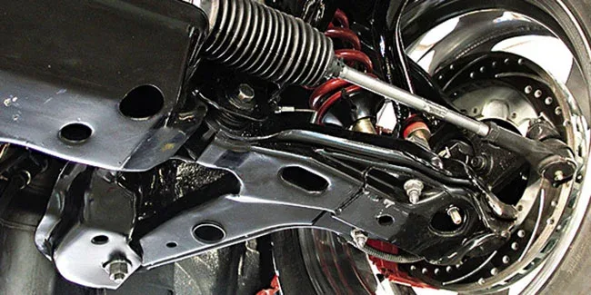 Car suspension and steering components close-up
