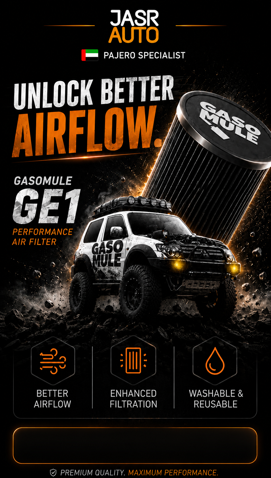 GASOMULE GE1 Performance Air Filter — JASRAUTO Pajero Specialist